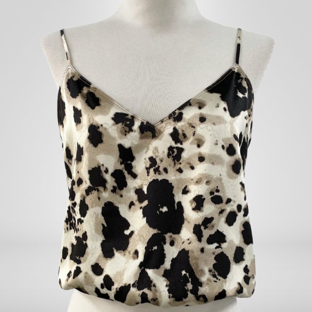 Animal Print Satin Cami Tank Top - Black & Cream